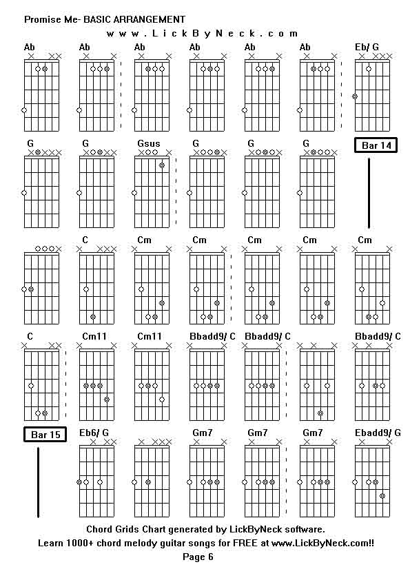 Chord Grids Chart of chord melody fingerstyle guitar song-Promise Me- BASIC ARRANGEMENT,generated by LickByNeck software.